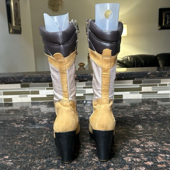 Timberland Womens Size 8 Wheat Tan Leather Lace Up Wedge Boots Tall 14.5” 23617M - Picture 12 of 16